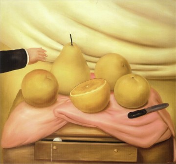 350 人の有名アーティストによるアート作品 Painting - 果物のある静物 フェルナンド・ボテロ